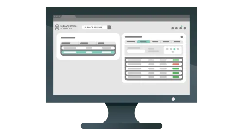 Computer monitor displaying a dashboard with data widgets and status indicators.